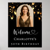 Birthday party black gold stars arch photo welcome poster (Voorkant)