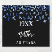 Birthday party black navy blue confetti naam jaren bier etiket (Enkel label)