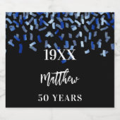 Birthday party black navy blue confetti naam jaren likeurfles etiket (Enkel label)