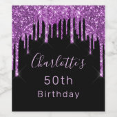 Birthday party black paars glitter drip roze glazu wijn etiket (Enkel label)