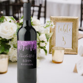Birthday party black paars glitter drip roze glazu wijn etiket