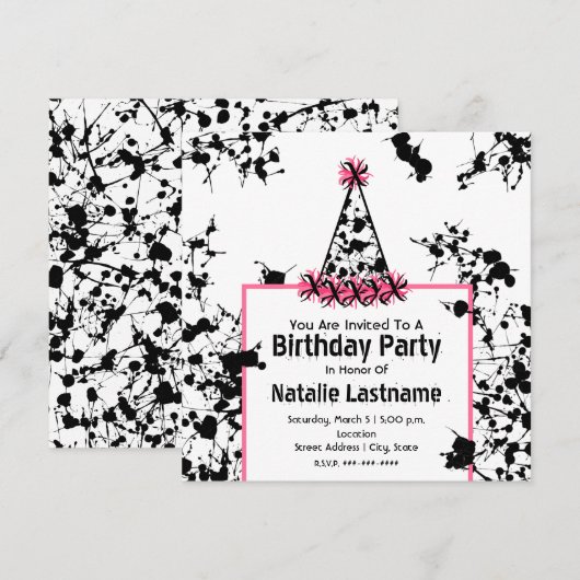 Birthday Party - Black Paint Splatter Party Pet Kaart (Voorkant / Achterkant)