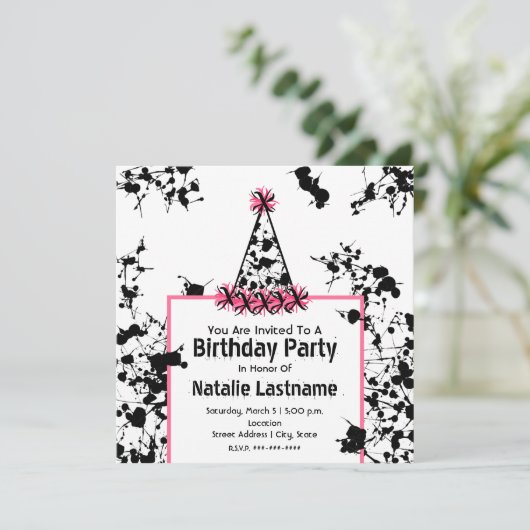 Birthday Party - Black Paint Splatter Party Pet Kaart (Staand voorkant)