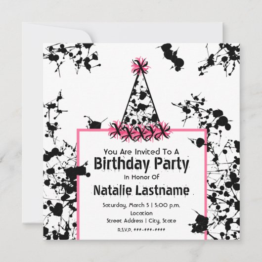Birthday Party - Black Paint Splatter Party Pet Kaart (Voorkant)