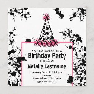 Birthday Party - Black Paint Splatter Party Pet Kaart
