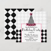 Birthday Party Black & Pink met Pet van Argyle Par Kaart (Voorkant / Achterkant)