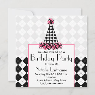 Birthday Party Black & Pink met Pet van Argyle Par Kaart