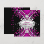 Birthday Party Black Pink Plum Diamond Beads Kaart (Voorkant / Achterkant)