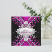 Birthday Party Black Pink Plum Diamond Beads Kaart (Staand voorkant)