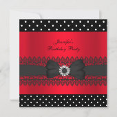 Birthday Party Black Red Polka Dots Bow Kaart (Voorkant)