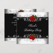 Birthday Party Black Red Rose White Flowers Kaart (Voorkant / Achterkant)