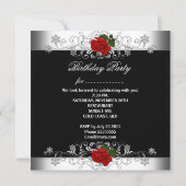 Birthday Party Black Red Rose White Flowers Kaart (Achterkant)