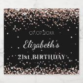 Birthday party black roos gold glitter name sparkling wijnetiket (Enkel label)
