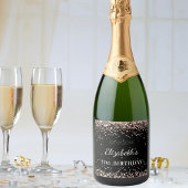 Birthday party black roos gold glitter name sparkling wijnetiket