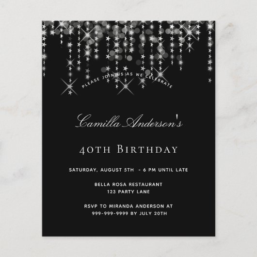 Birthday party Black Silstar budget nodigt (Voorkant)