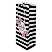 Birthday party black strees roze florals name wijn cadeautas (Voorkant Gekanteld)