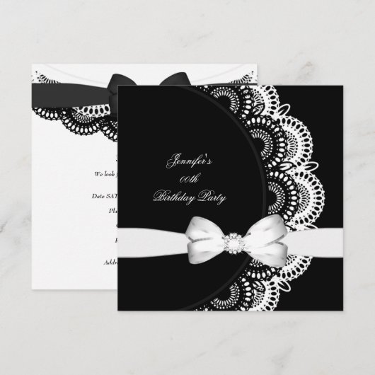 Birthday Party Black White Diamond Afbeelding Kaart (Voorkant / Achterkant)