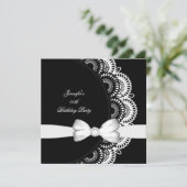 Birthday Party Black White Diamond Afbeelding Kaart (Staand voorkant)