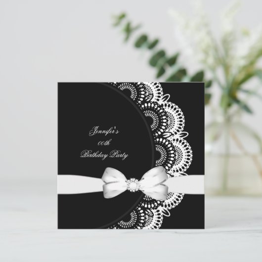 Birthday Party Black White Diamond Afbeelding Kaart (Staand voorkant)