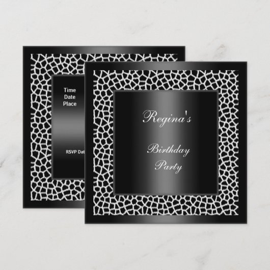 Birthday Party Black White Giraffe Kaart (Voorkant / Achterkant)