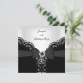 Birthday Party Black White Lace Diamond Top Kaart (Staand voorkant)