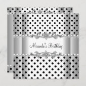 Birthday Party Black White Pearl Polka Dot Kaart (Voorkant / Achterkant)