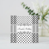 Birthday Party Black White Pearl Polka Dot Kaart (Staand voorkant)