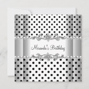 Birthday Party Black White Pearl Polka Dot Kaart