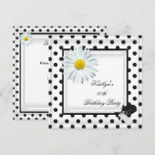 Birthday Party Black White Polka Dot Daisy Kaart (Voorkant / Achterkant)