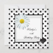 Birthday Party Black White Polka Dot Daisy Kaart (Voorkant)