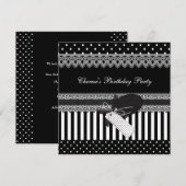 Birthday Party Black White Polka Dots Stripes Kaart (Voorkant / Achterkant)