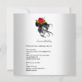 Birthday Party Black White Red Rose Kaart (Achterkant)