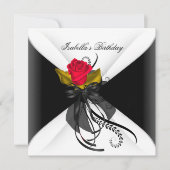 Birthday Party Black White Red Rose Kaart (Voorkant)