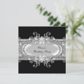 Birthday Party Black White Silver Jewel Afbeelding Kaart (Staand voorkant)