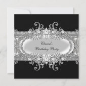 Birthday Party Black White Silver Jewel Afbeelding Kaart (Voorkant)