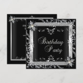 Birthday Party Black White Silver Kaart (Voorkant / Achterkant)