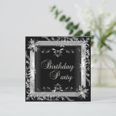 Birthday Party Black White Silver Kaart (Staand voorkant)