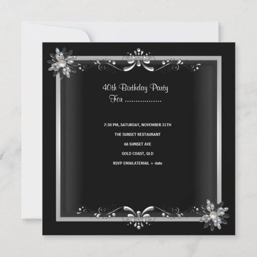 Birthday Party Black White Silver Kaart (Achterkant)