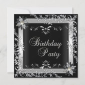 Birthday Party Black White Silver Kaart (Voorkant)