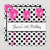 Birthday Party Black & White Spots roze ballonnen Kaart (Voorkant / Achterkant)