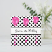 Birthday Party Black & White Spots roze ballonnen Kaart (Staand voorkant)