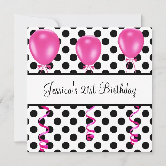 Birthday Party Black & White Spots roze ballonnen Kaart (Voorkant)