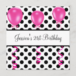 Birthday Party Black & White Spots roze ballonnen Kaart