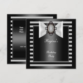 Birthday Party Black White stripe Bow Kaart (Voorkant / Achterkant)