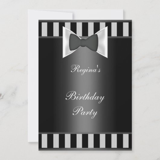 Birthday Party Black White stripe Bow stropdas Kaart (Voorkant)