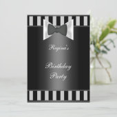 Birthday Party Black White stripe Bow stropdas Kaart (Staand voorkant)