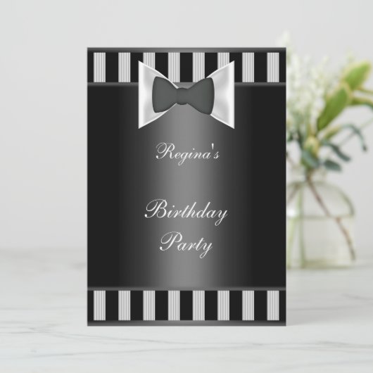 Birthday Party Black White stripe Bow stropdas Kaart (Staand voorkant)