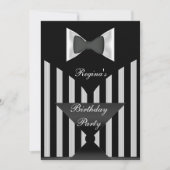 Birthday Party Black White stripe Bow stropdas Kaart (Voorkant)