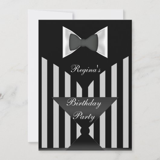 Birthday Party Black White stripe Bow stropdas Kaart (Voorkant)