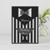 Birthday Party Black White stripe Bow stropdas Kaart (Staand voorkant)